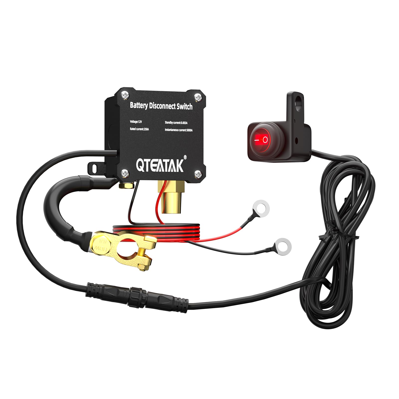 Photo 1 of 12V 250A Battery Disconnect Switch Kill Switch, Prevent Battery Drain for Car Truck RV, with Illuminated Round Rocker Switch, 9.84 FT Cable, in-Car Manual Cut-Off