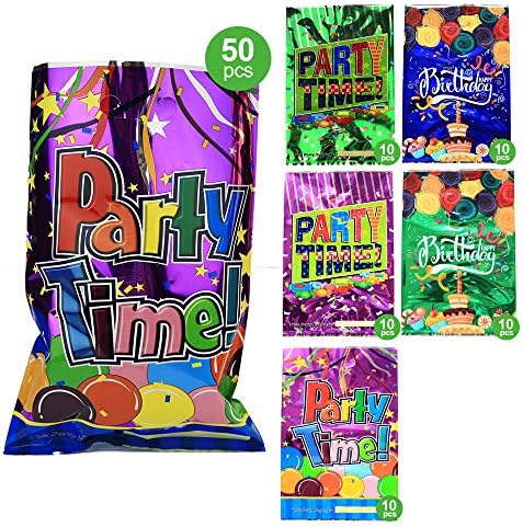 Party Favor Bags for Kids Birthday Gift,Durability&Thick and Bigger 7.5 x 11 Inch,50 Bags with 5 Types of Party Patterns Plastic Bags,USE for birthday/1st/paw Patrol/Graduation Party