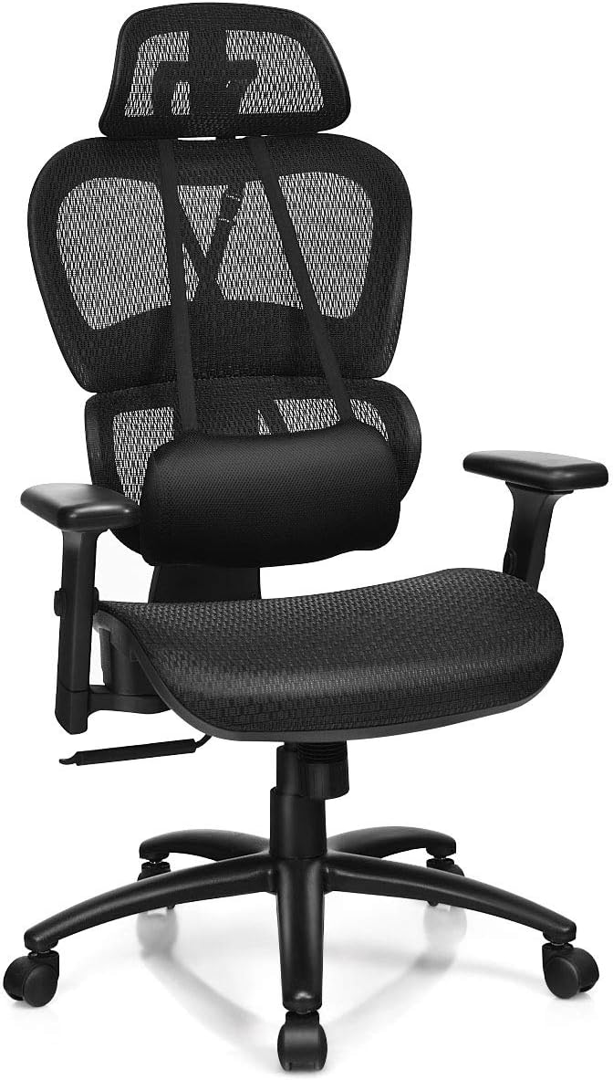 Giantex Mesh Office Chair, High Back Computer Chair w/Removable Lumbar Support, Adjustable Headrest and Armrest, Swivel Reclining Ergonomic Mesh Office Chair(Black)