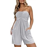 MIHOLL Womens Jumpsuit Casual Summer Strapless One Piece Rompers Loose Overalls Jumpers with Pockets