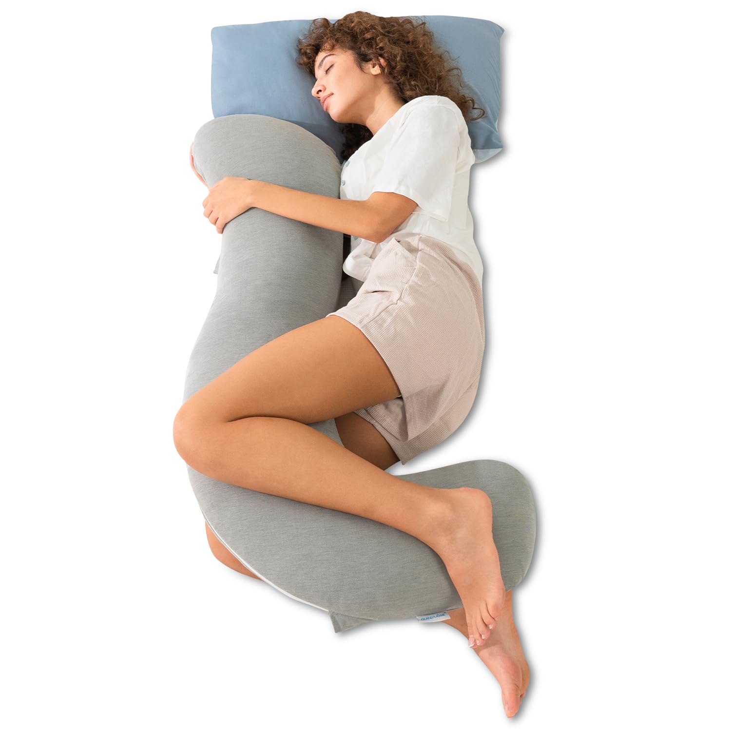 Photo 1 of QUEEN ROSE Body Pillow for Side Sleepers, Shredded Memory Foam Full Body Support, Firm Comfort, Cooling Hug Pillow, Light Grey