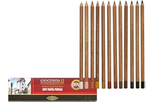 Gioconda KOH-I-Noor Soft Pastel Pencils Shades Brown + White + Black Pack of 12
