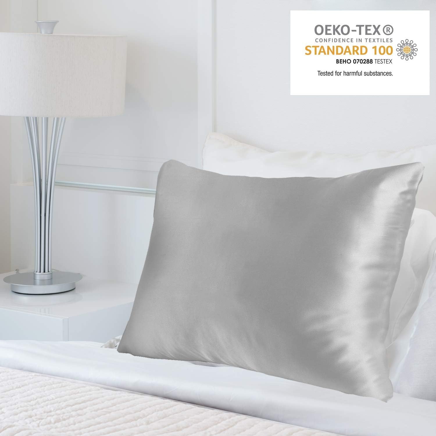 MYK 100% Pure Natural Mulberry Silk Pillowcase, 25 Momme Both Side for Hair and Skin Care (Standard, French Grey)