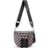 hibear Checkered Crossbody Bag Spacious Bum Bags for Women Nylon Crossbody Fanny Packs Checkered Purse Belt Wallet