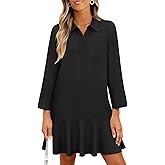 MEROKEETY Women's 2025 Fall 3/4 Sleeve Shirt Dress Casual Button Down Shift Pleated Midi Dresses with Pockets
