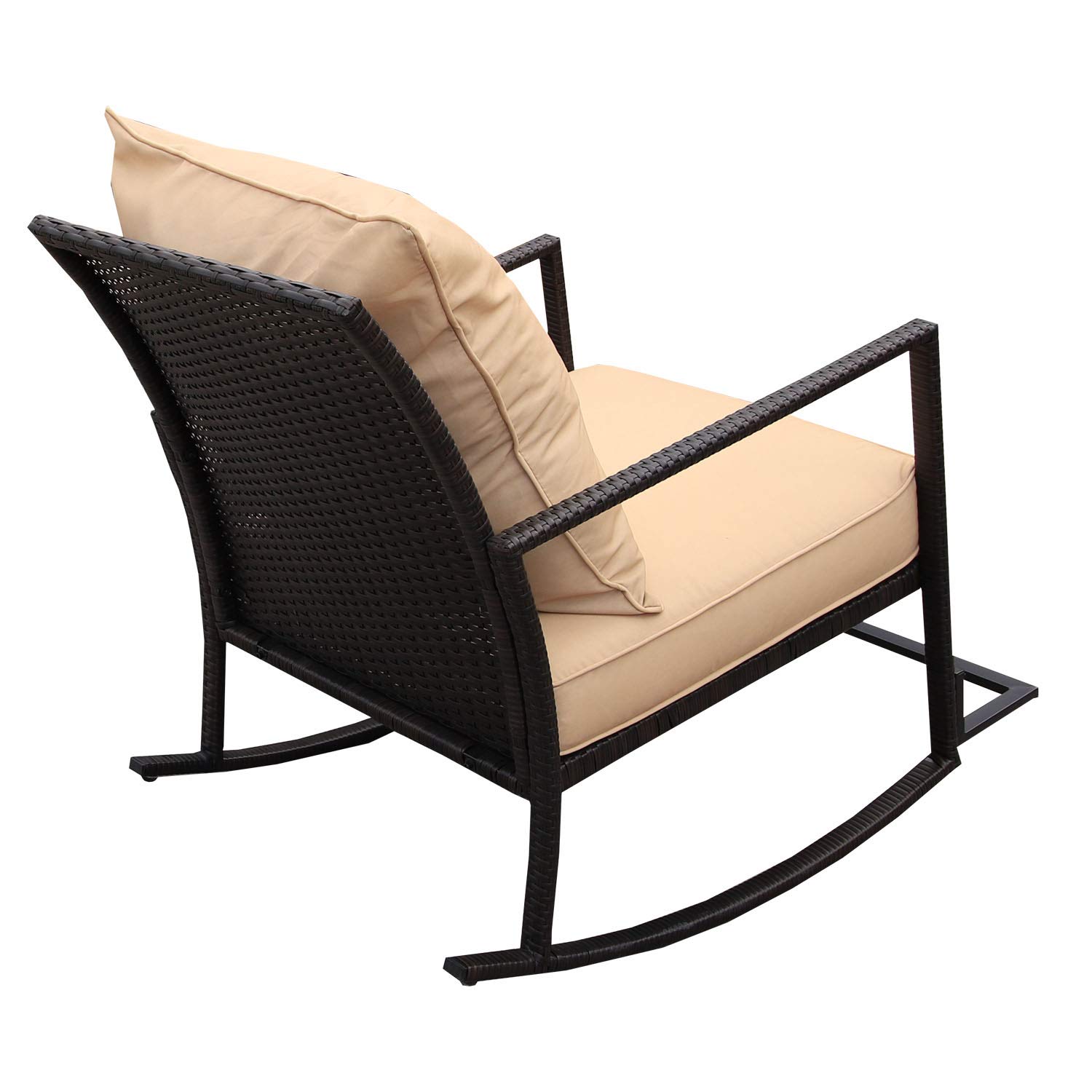 Yellow Cushion 2 Rocker Chair And Glass Coffee Side Table Rattaner Outdoor 3 Piece Wicker Rocking Chair Set Patio Bistro Set Conversation Furniture Bistro Sets