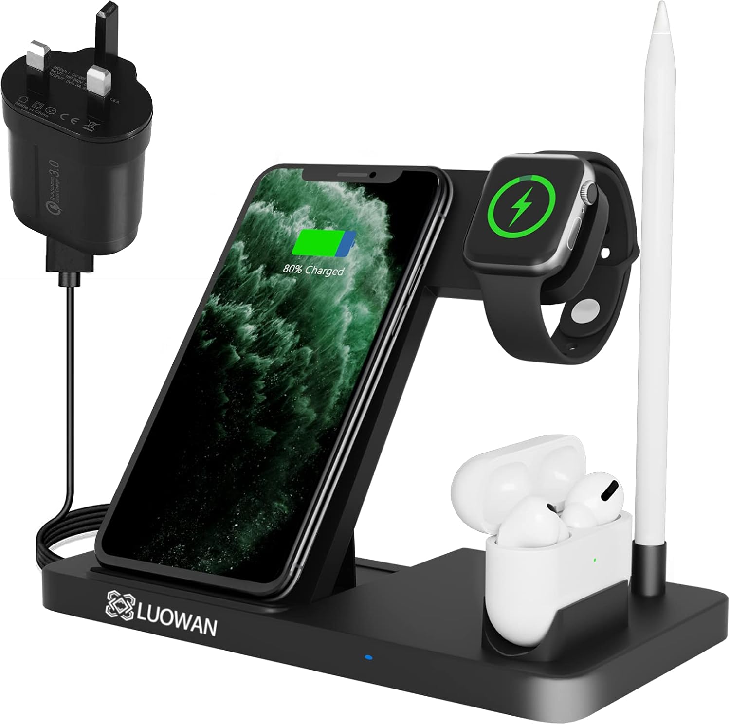 Wireless Charger, 4 in 1 Wireless Charging Station with Adapter for