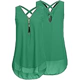 Elogoog Plus Size Women's Chiffon Tank Tops Solid Color Casual Zipper V-Neck Vest Sleeveless T Shirts Tops