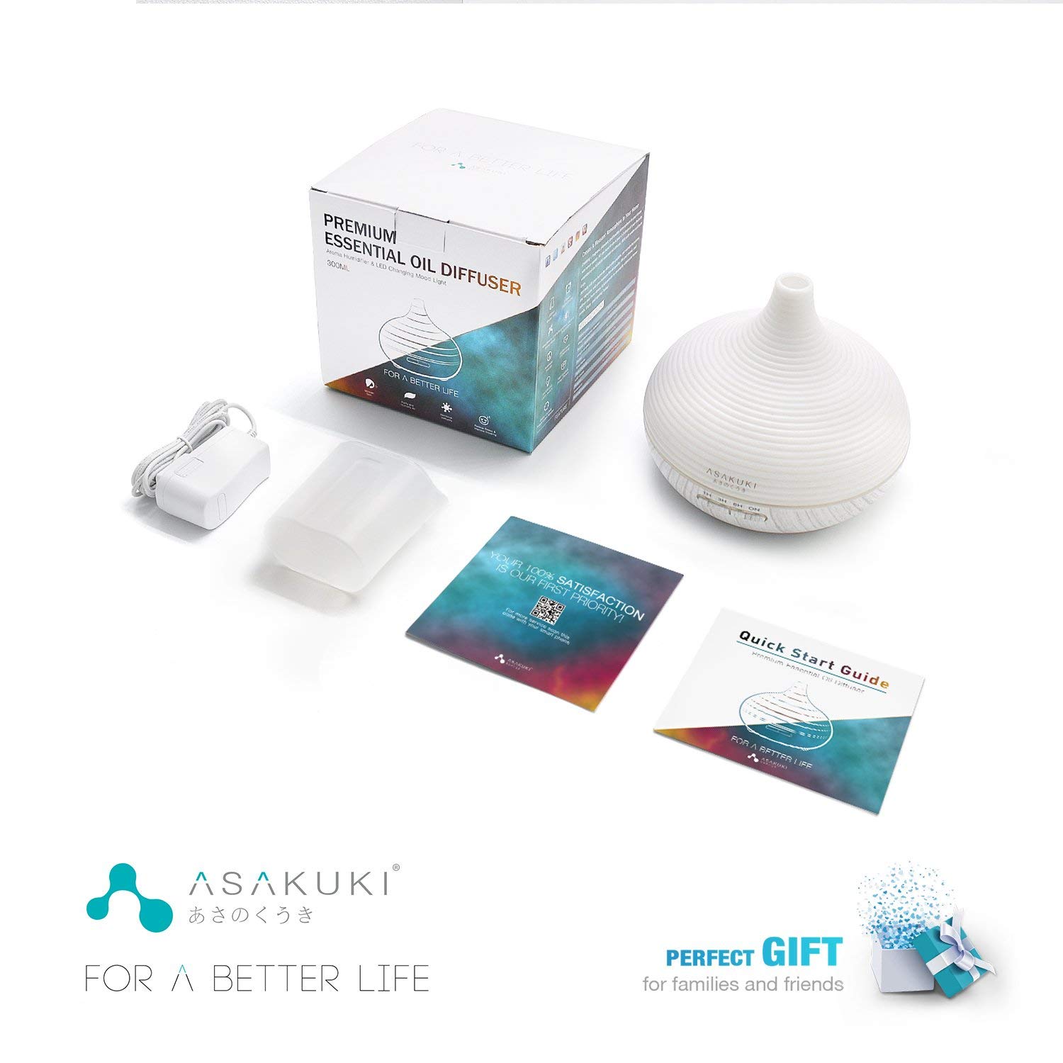 ASAKUKI 300ml Essential Oil Diffuser, Premium 5 In 1 Ultrasonic
