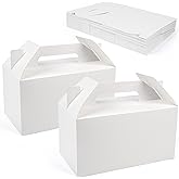 LotFancy Gable Boxes for Party Favor, 9.5 x 5 x 5 Inches, 25 Pack, Large Treat Box with Handles, White Gift Boxes, Goodie Box for Birthday, Wedding, Baby Shower, Lunch