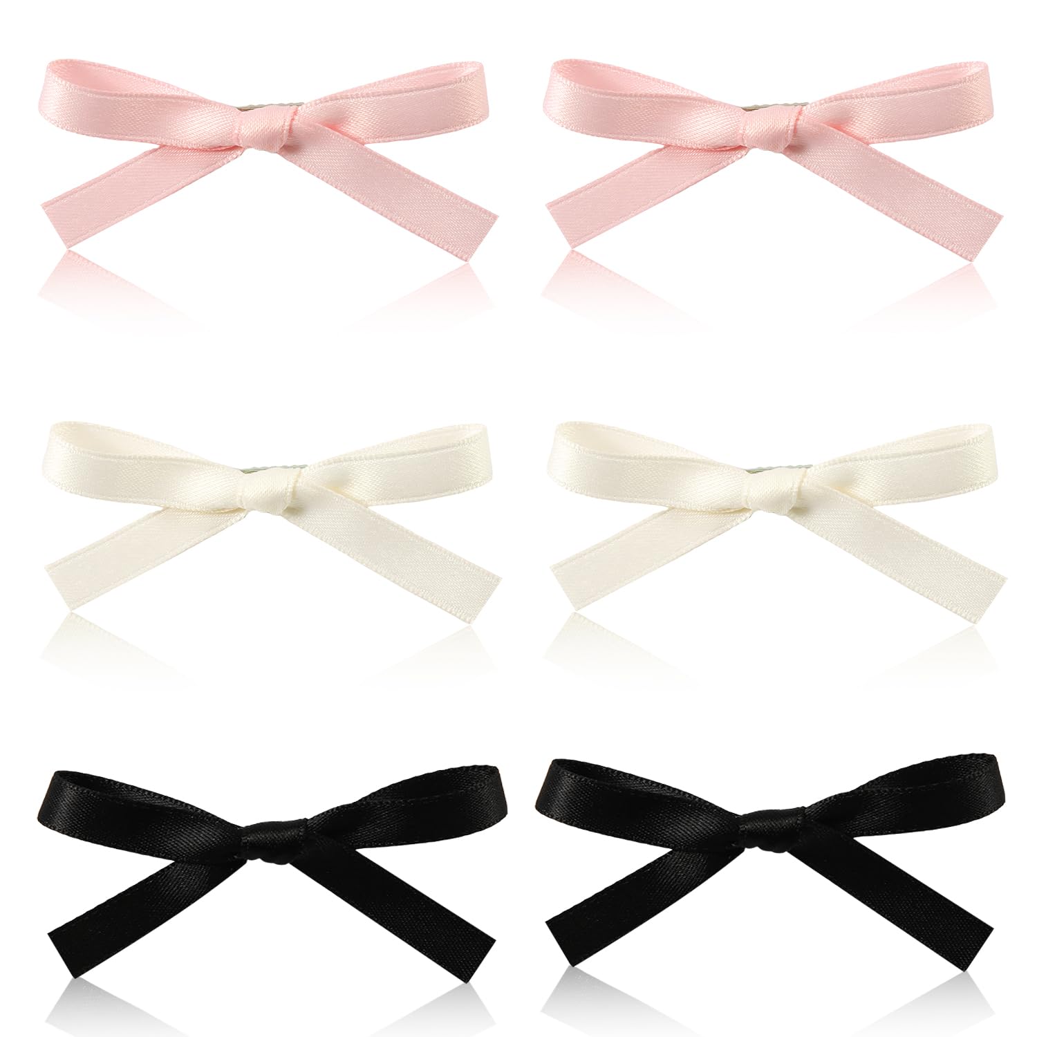 6pcs Cute Hair Clips, Solid Color Ribbon Bow Clips Kawaii Bowknot Barrettes Hair Accessories for Women Girls (Pink, White, Black)