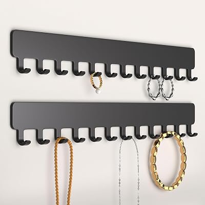Josmimic Wall Necklace Organizer Holder Black 2 Pack Wall Mounted Jewelry