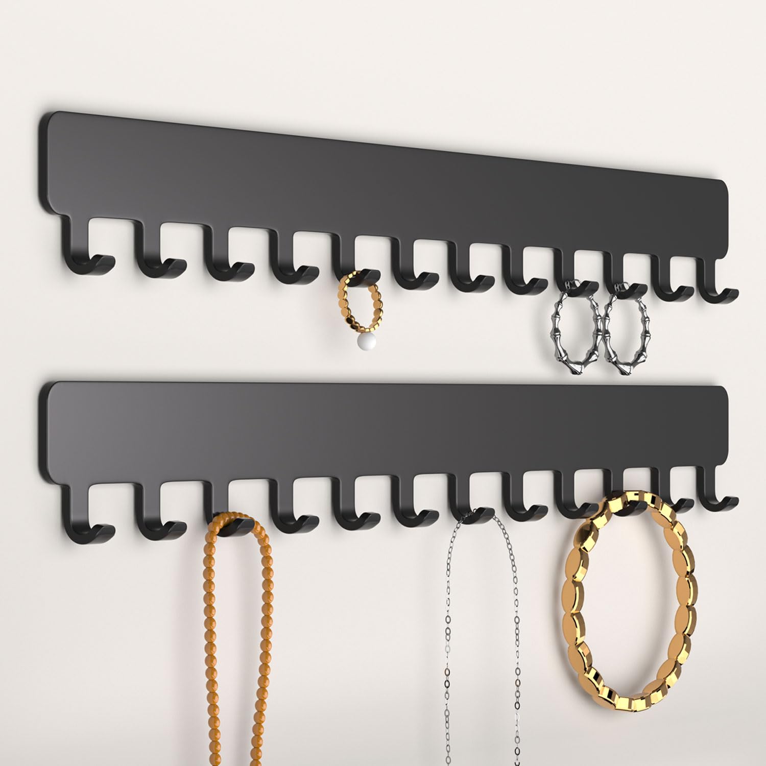Josmimic Wall Necklace Organizer Holder: Wall Mounted Jewelry Hanging Storage Necklaces Display Hanger Black 2 PCS