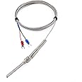 CGELE K-Type Thermocouple Temperature Sensors 0~600℃,2M/6.6Ft Wire Probe Length 50mm Two Wire 50×5mmStainless Steel Probe Temperature Detector Temperature Gauge