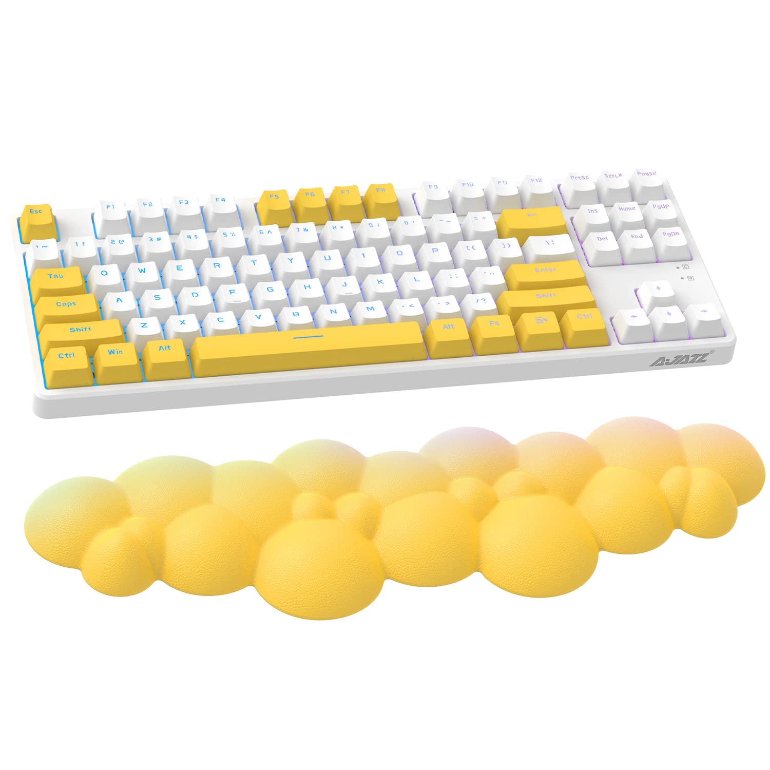 Cloud-Soft Ergonomic Wrist Rest for 100 Keys 87 Keys 68keys Keyboard PU Material Anti-Slip Rubber Base Memory Foam Cloud-Shaped Palm Rest for Computer Laptop,Pain Relief,15.2 * 4.4 * 1.2 inch-Yellow