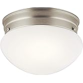 Kichler Ceiling Space 7.5" 1 Light Flush Mount with White Globe in Brushed Nickel
