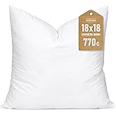 Artscope Synthetic Down Pillow Insert, 18x18 Down Alternative Throw Pillow Insert. Ultra Soft Fluffy Sleeping Pillow with 100% Cotton Cover, Decorative Pillows-White.