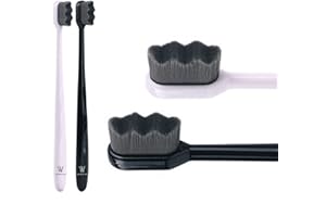 Wimolek Extra Soft Toothbrush for Sensitive Gums and Teeth. Micro Nano Toothbrushes with 20,000 Ultra Soft Bamboo Charcoal Bristles. Excellent Cleaning Effect (2 Pack) (Black Wave Bristle)