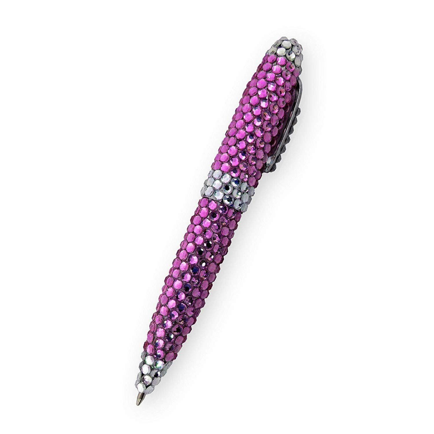 BG247 Purple with White Crystal Rhinestone Roller Ball Pens | 5-Pack