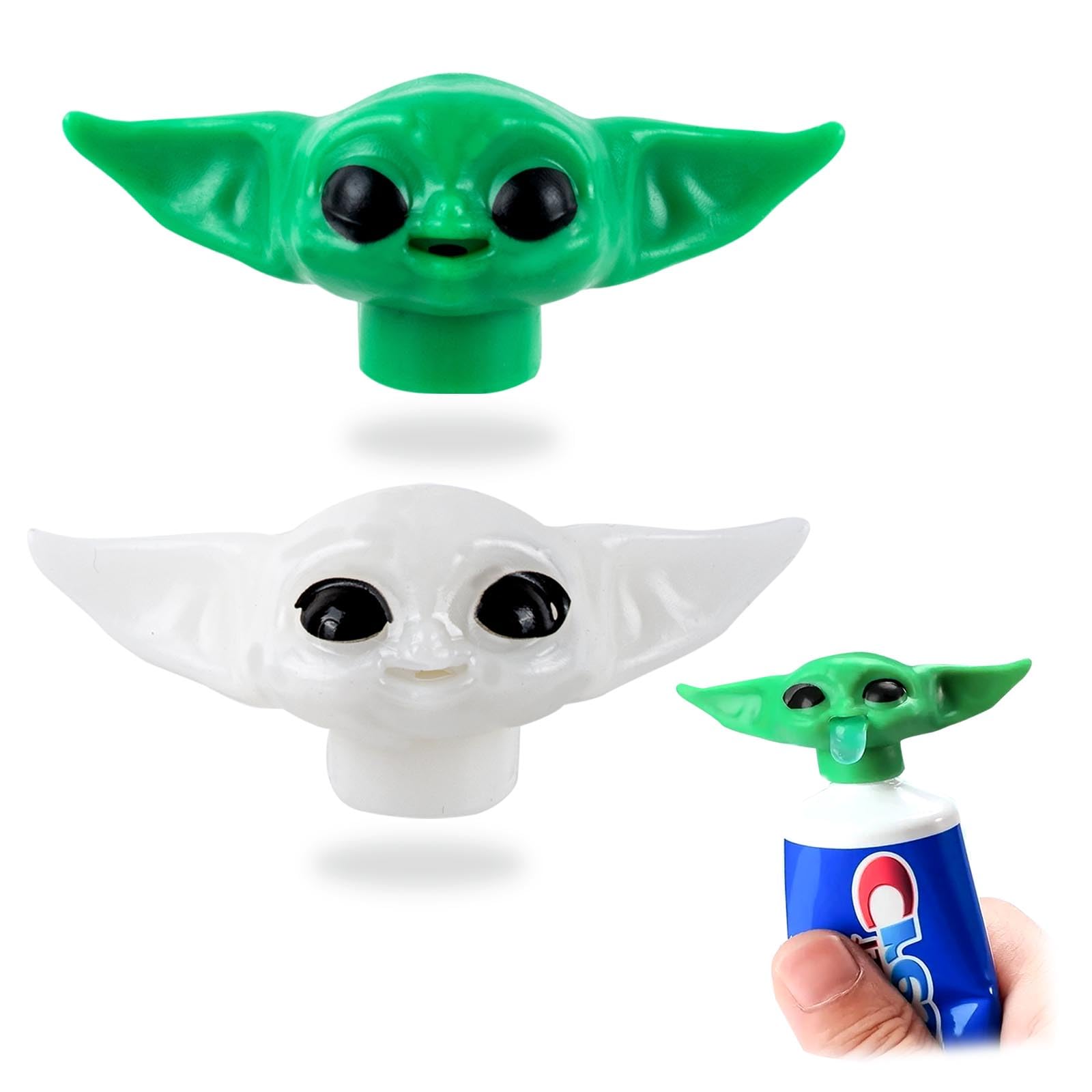 AYNKH 4 Pcs (2 Green＋2 White) Guiiy Baby Yo-da Toothpaste Cap Dispenser Funny Squeezer, Toothpaste Attachment Toothpaste Squeezer Gift for Movie Fans