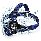 Rechargeable LED Headlamp, Super Bright Waterproof Zoomable Head Light for Running, Hiking, Camping, Climbing, Adventure, Blue