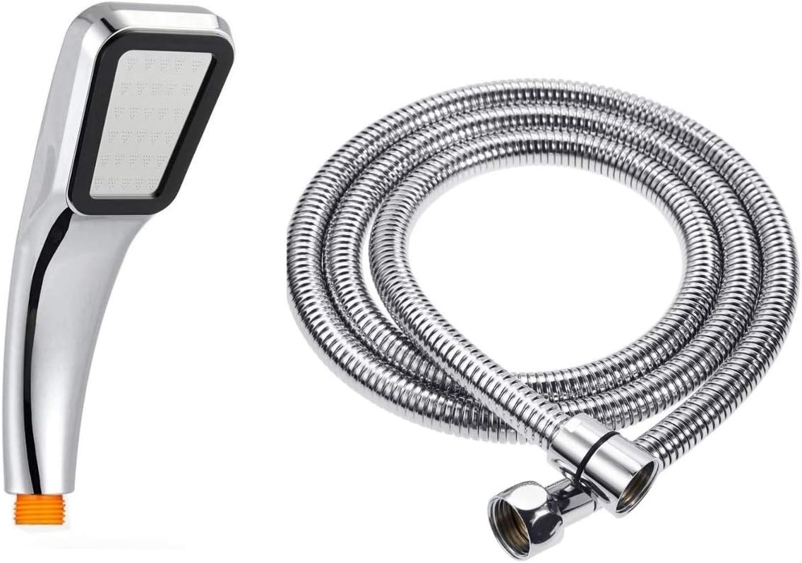 Square Slim Shower Head Rectangle 1 Mode Shower with Shower Hose 1.5 or 2m Slim High Pressure Shower Head Rainfall Hand Held Water Saving (UK Seller Buy Local 300 Handheld+59in Hose)