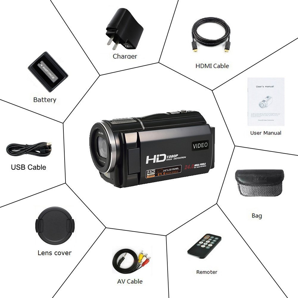 Camcorder 1080p Full HD Digital Video Camera Close up 24.0 MP Camera 3 Inch LCD Touch Screen Video Recorder