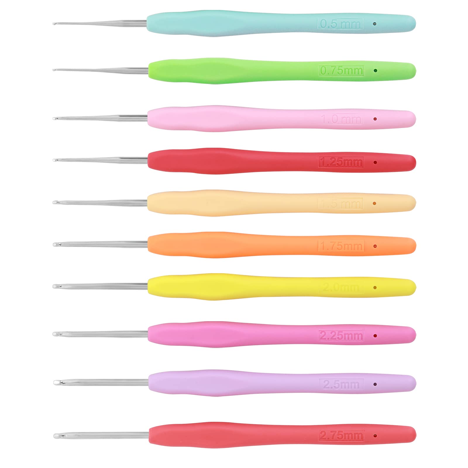 10 Sizes Crochet Hooks Aluminum Knitting Needles Ergonomic Grip Handle Crochet Hooks Set for Beginners and Crochet Hooks Lovers (0.5mm-2.75mm)