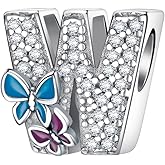 S925 Sterling Silver A~Z Letters Charms with 5A Cubic Zircon Stones, Butterfly Alphabet Beads fit Pandora European Bracelets Gift Options