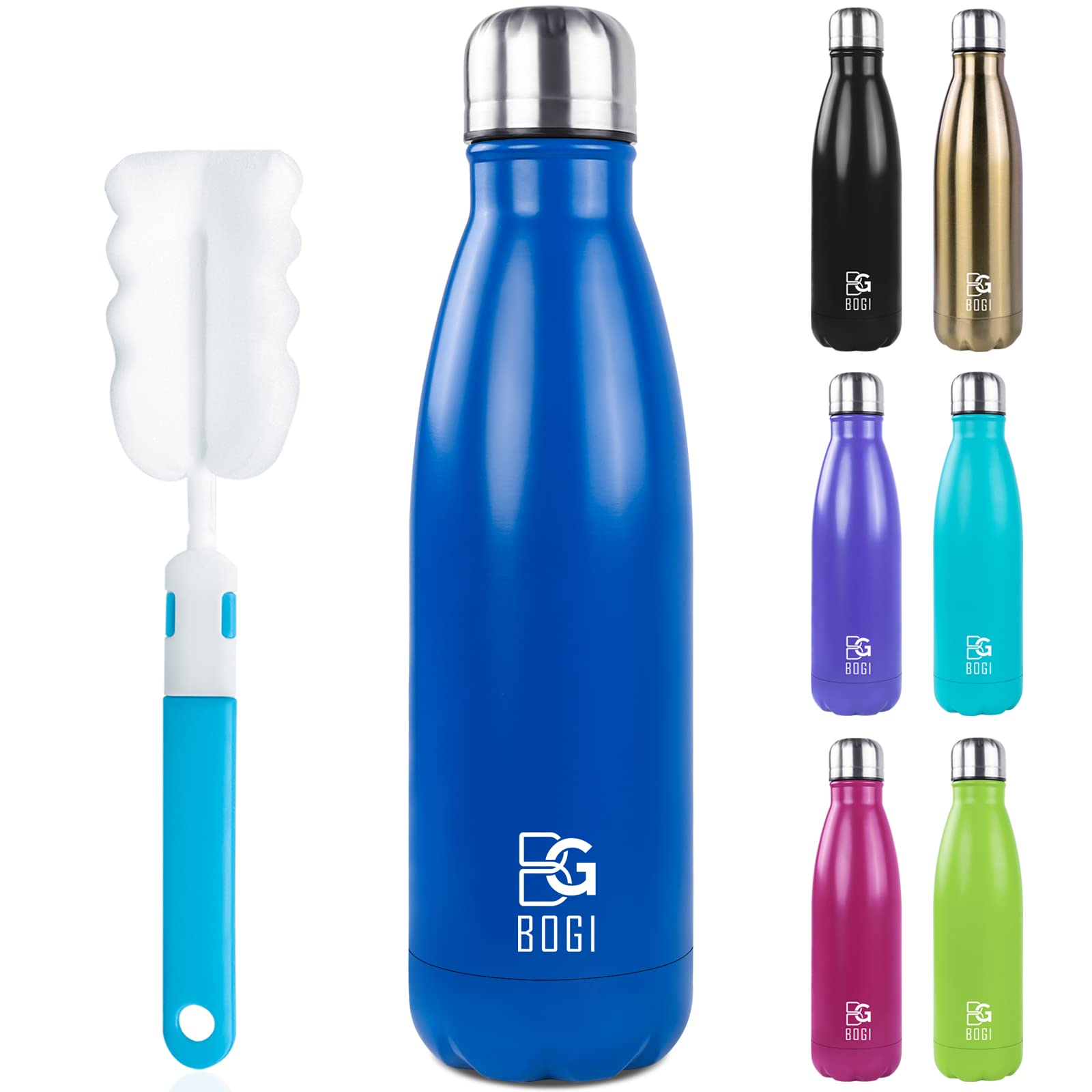 BOGI Insulated Water Bottle - 750ml Stainless Steel, Leakproof, Keep Hot and Cold for Bike, Gym, Sports - Girls, Kids With Cleaning Brush (Dblue)