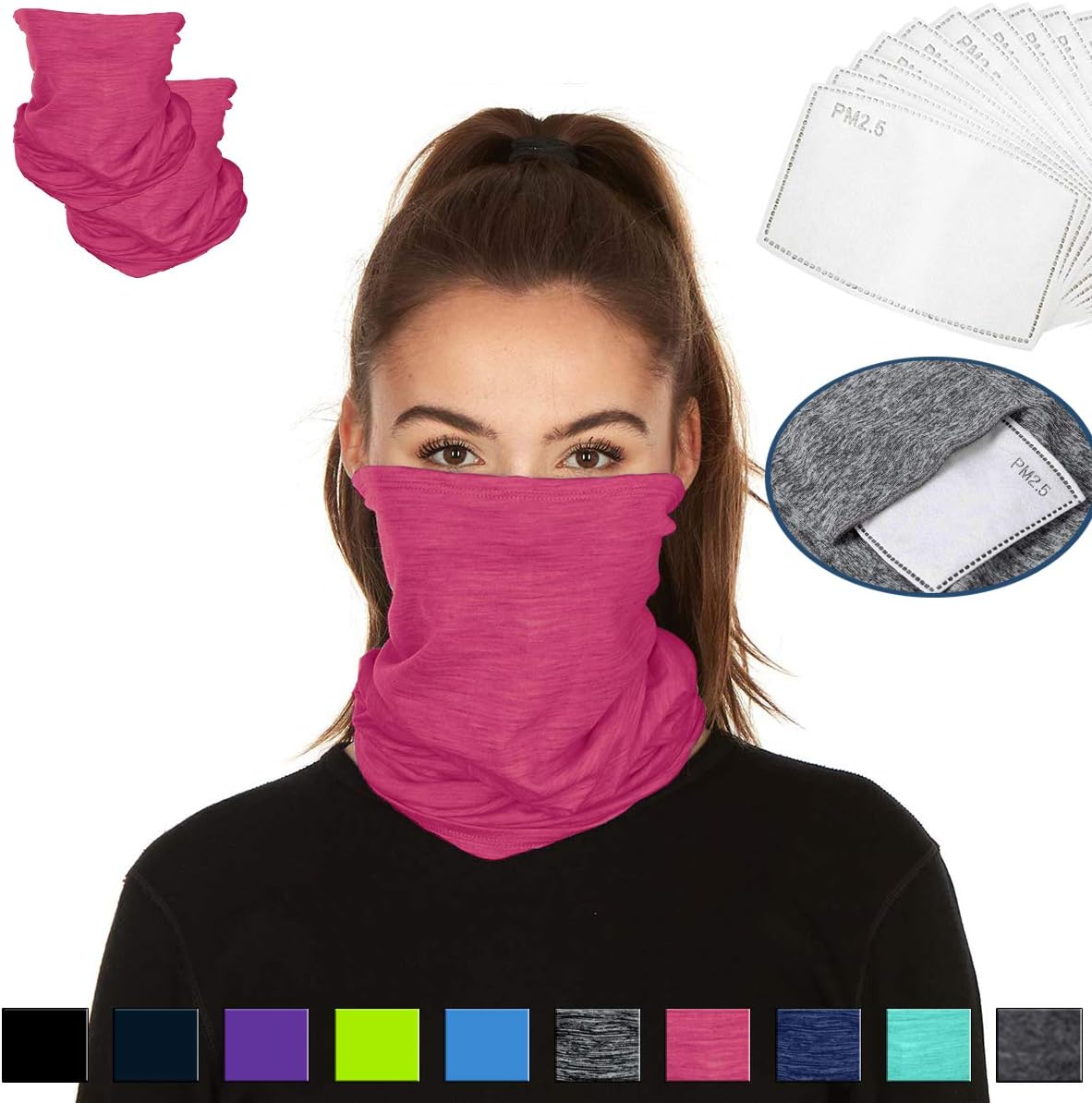 Scarf Bandanas Neck Gaiter with Safety Carbon Filters,Multi-purpose Face Cover For Men women Sports/Outdoors 17pcs