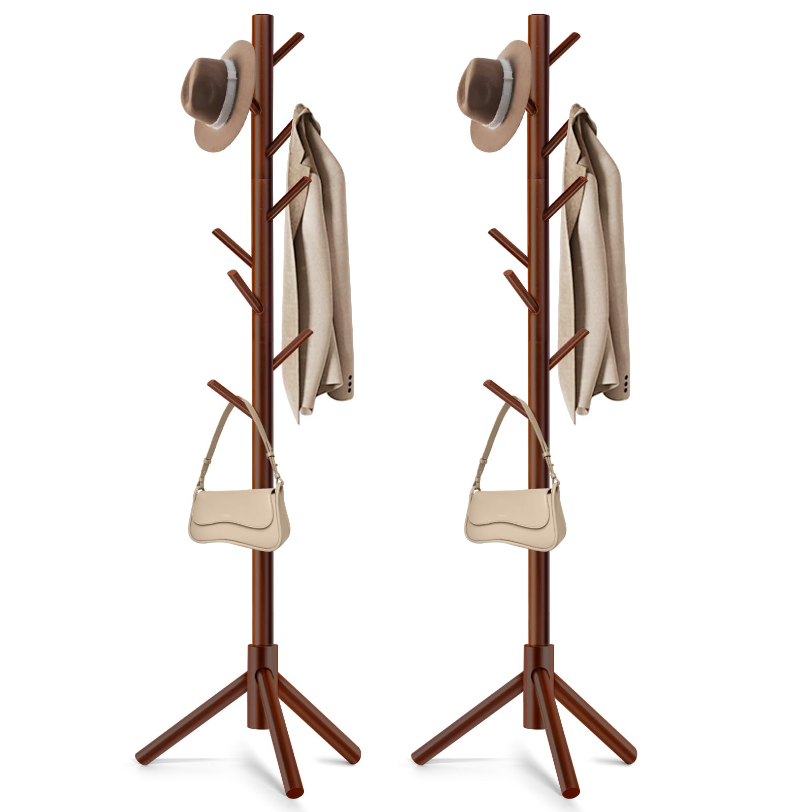 Photo 1 of WANGMUXIA 2 PCS Coat Rack, Freestanding Coat Rack with 8 Hooks and 3 Adjustable Size Tree Coat Racks for Bedroom, Hallway, Entrance, Office, for Hats, Coats, Scarves, Handbags