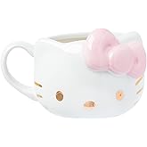 Silver Buffalo Sanrio Hello Kitty Light Pink Bow and Rose Gold Ceramic 3D Sculpted Mug, 20 Ounces