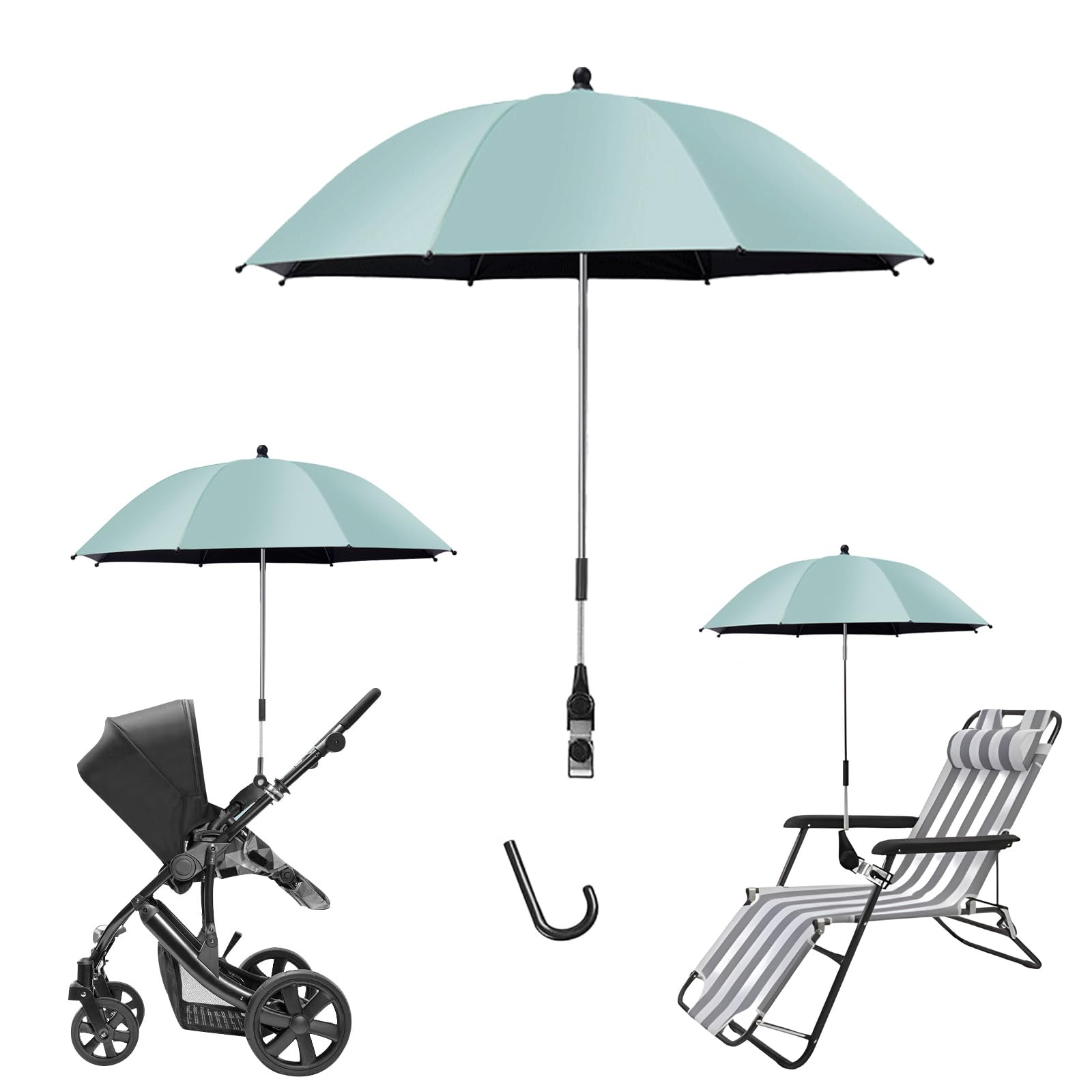 Umbrella Parasol for Pram - Beach Umbrella Portable - Protection Pram - Garden Camping Chair Multifunctional Clip-on with Universal Clamp 360° Adjustable Beach Wheelchair - UV-Protection Waterproof 1