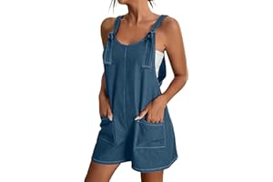 Women’s Denim Shorts Romper, Loose Fit Casual Summer Short Jumpsuit, Sleeveless Adjustable Straps Overalls for Beach