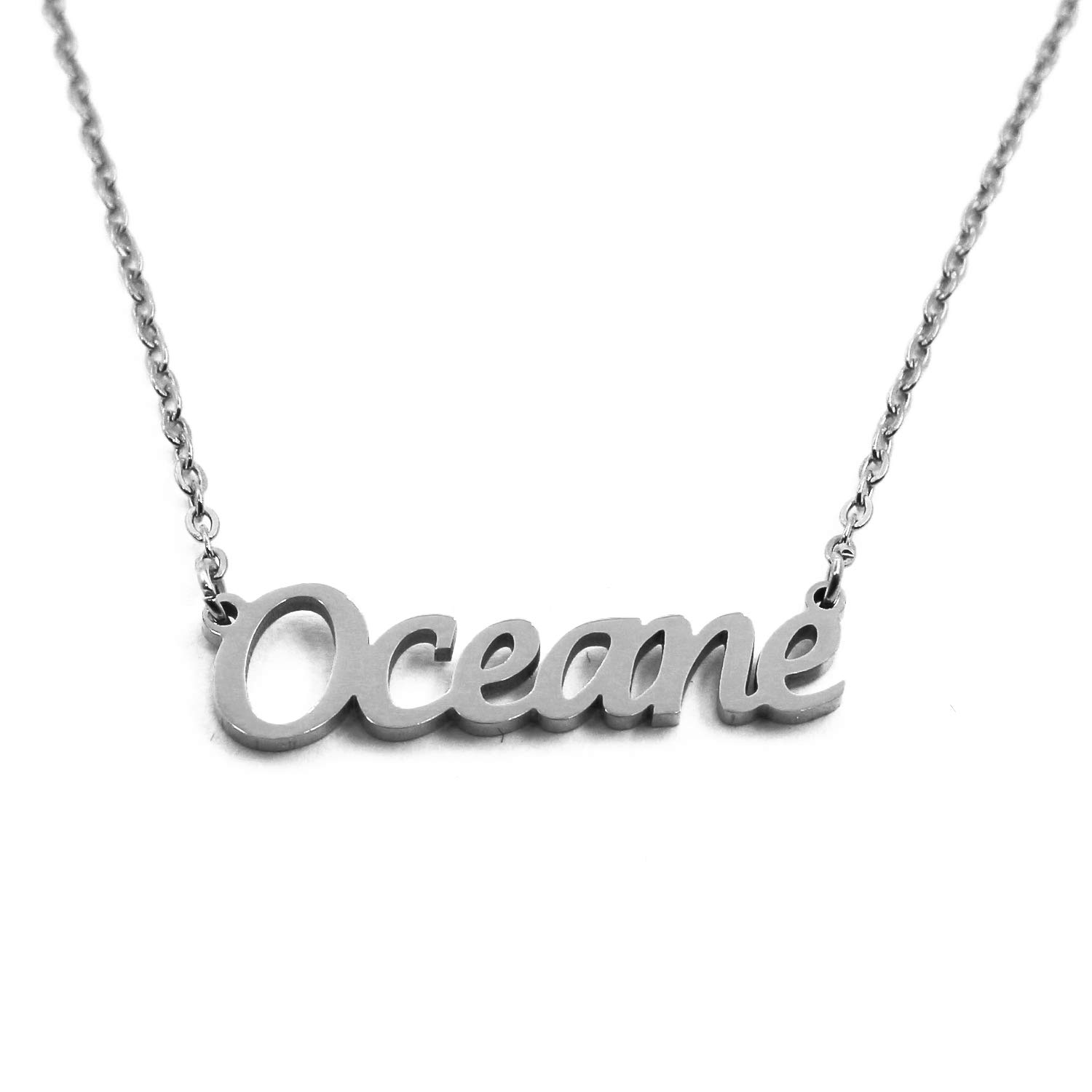 Kigu Oceane Personalised Name Necklace -Silver Tone-Custom Dainty Name Pendants, Jewellery for Ladies, Girlfriend, Mother, Sister, Friends