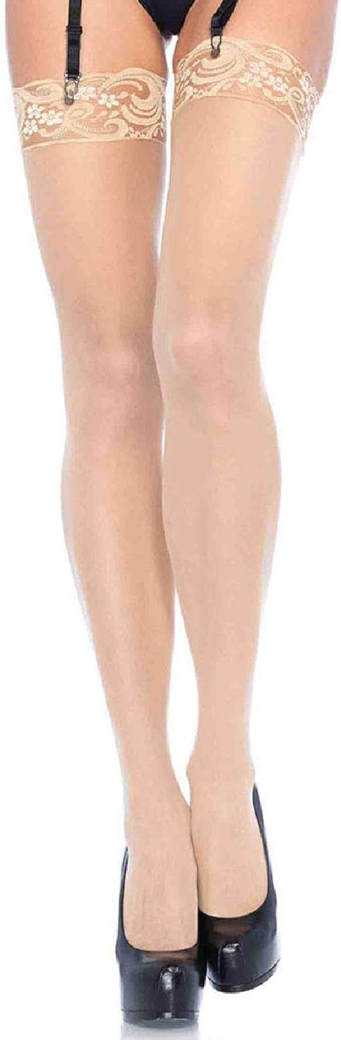 Nylon Sheer Thigh High With Lace Top: Clothing