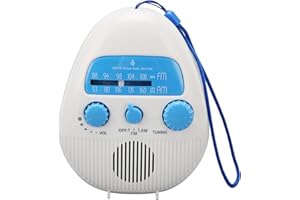 SEROUNDER Waterproof Shower Radio, Portable AM/FM Radio with Large Rotary Knobs for Easy Tuning, Splash Proof for Bathroom, Kitchen, Outdoor, Travel