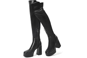 IDIFU IN4 Women's Thigh High Boots Over The Knee Stretch Platform Chunky Block Heel Side Zip Fashion Long Boots