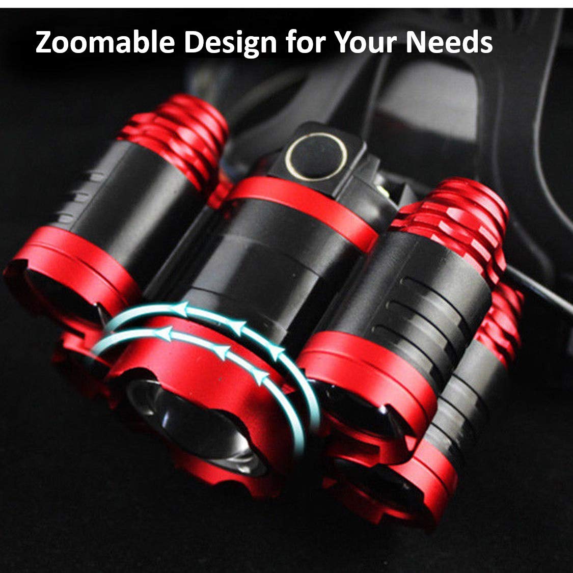 Super Bright Headlamp LED Tactical Flashlight with Rechargeable Batteries, Zoomable,4-Mode Head Lamp,Waterproof Head Flash Light for Camping,Hiking, Fishing,Biking