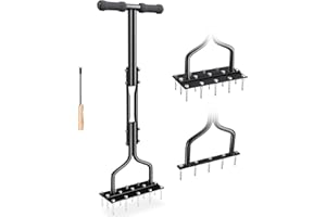 aneeway Lawn Aerator Spike Tool, Multi Spikes Grass Aeration Tools, 2-in-1 Detachable Manual Yard Aerator with Cleaning Tool for Compacted Soil & Garden Lawn Care