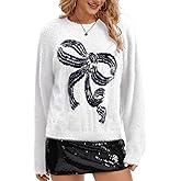 ShawGobow Cute Bow Sweater,Soft Fluffy Sweaters for Women,Christmas Holiday Valentines Fuzzy Top