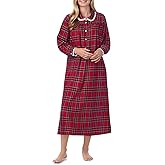 Lanz of Salzburg Sleepwear for Women Classic Round Collar Long Sleeve Soft Flannel Pajama Nightgown