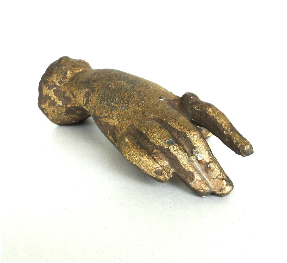 Gold Cast Iron Victorian Vintage Hand Paperweight Small with Antique