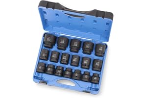 JET 1 Inch Drive Impact Socket Set - SAE 6 Point Standard Sockets with Torque Drive - 18 Pieces