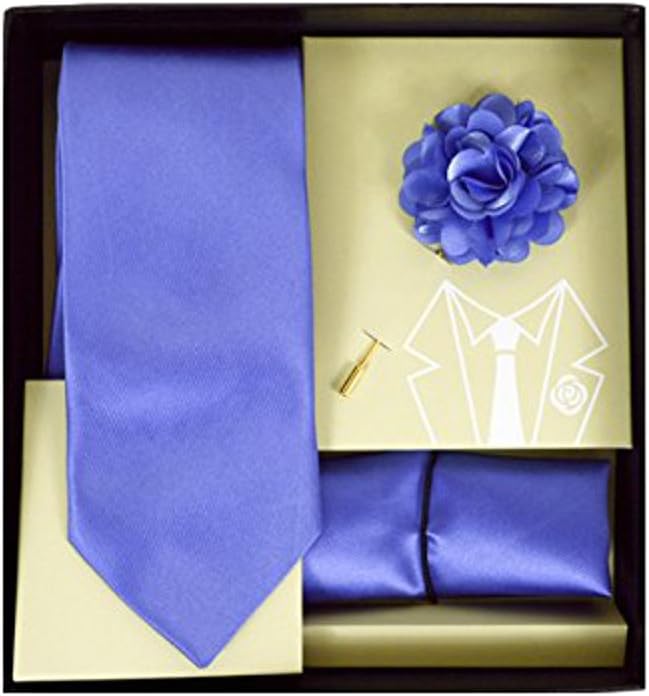 Men's Microfiber Periwinkle Purple Matching Necktie Tie, Hanky and Lapel Pin Box Set