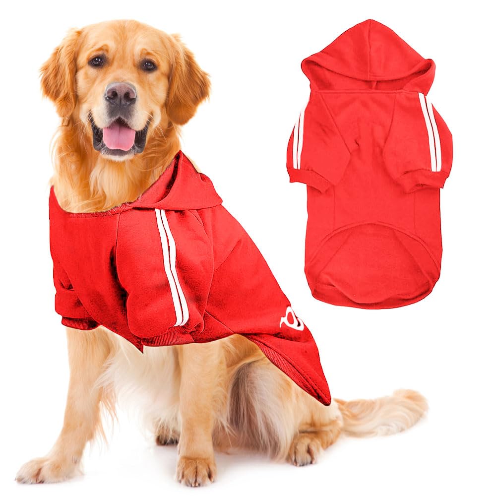 Voarge Dog Warm Hoodies Coat, Winter Clothing, Large Dog, Button Design Dog Hoodie, Dog Jumper Large Dogs, Dog Coat (Red, 5XL)