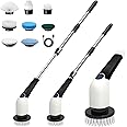 Keimi Electric Spin Scrubber, 2023 New Cordless Voice Prompt Shower Cleaning Brush with 8 Replaceable Brush Heads, 3 Adjustable Speeds, and Adjustable Extension Handle for Bathroom Floor Tile