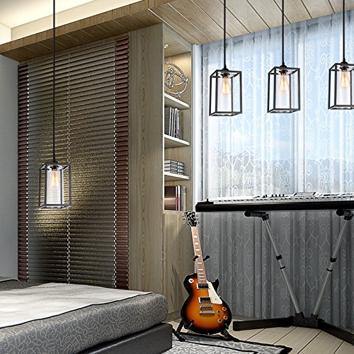 HMVPL Plug in Pendant Lighting Fixtures with Long Hanging Cord and Dimmer Switch, Vintage Metal Hanging Chandelier Swag Ceiling Lamp with Glass Shade for Kitchen Island Dining Table Bed-Room Foyer