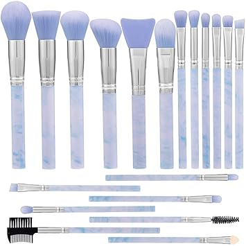 START MAKERS Blue Marble Handle Makeup Brush Set - Set of 19 Pieces